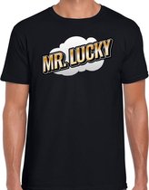 Mr. Lucky fun tekst t-shirt voor heren zwart in 3D effect XL