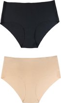 Bye Bra Onzichtbare Slip Slipje, Hoge Taille, Naadloze Bikini, Geen Stiksels, Geen Panty Lijn, Gladde Randen, 2 Kleurenpakket, Beige En Zwart, L