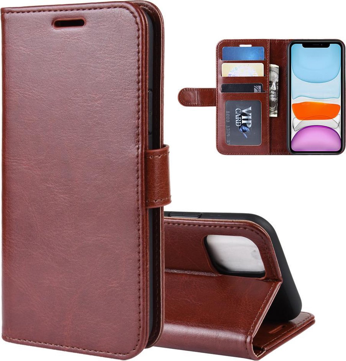 YONO Wallet Flip Case geschikt voor iPhone 11 Hoesje - Bruin