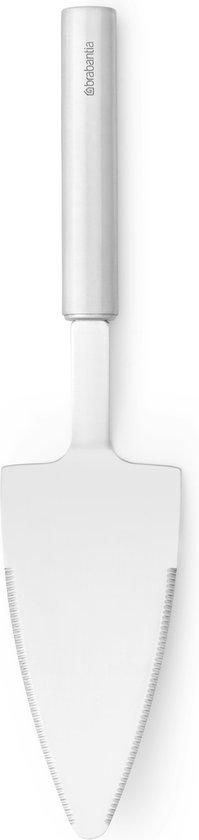 Glanzende RVS taartschep met fijne kartels en ergonomische greep.