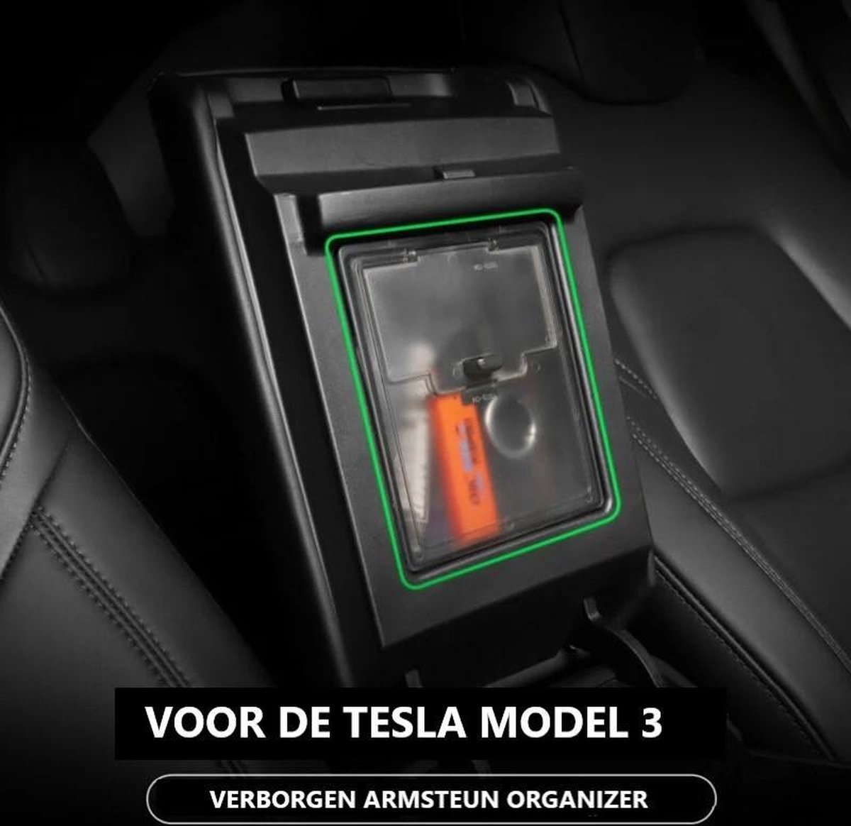 Verborgen Armsteun Organizer Voor Tesla Model 3 - Zwart
