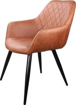 DS4U® julia eetkamerstoel 2.0 - stoel - industrieel - gestoffeerd - PU leer - cognac - zwart metaal - met armleuning - set van 6