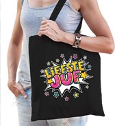 Liefste juf katoenen tas zwart voor dames - cadeau / verjaardag tassen - kado /  tasje / shopper