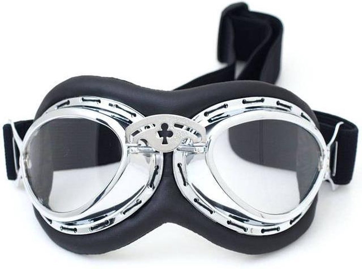 Chrome steampunk rider motorbril helder glas