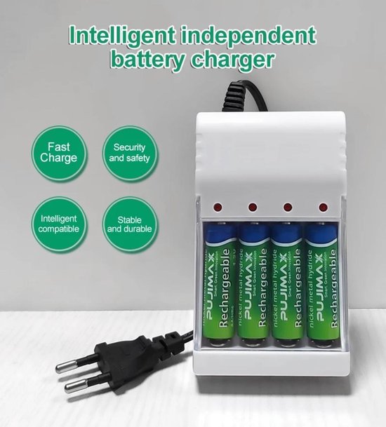 Oplader voor AA en AAA batterijen inclusief 4 oplaadbare batterijen | bol.com