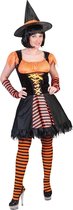 Funny Fashion - Heks & Spider Lady & Voodoo & Duistere Religie Kostuum - Oranje Heks Harrarira - Vrouw - oranje,zwart - Maat 36-38 - Halloween - Verkleedkleding