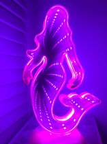 Nachtlampje voor meisje of dame. Nachtlampje ZEEMEERMIN. 3D illusie /tunnel illusie nachtlamp Roze/Paars