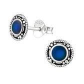 Joy|S - Zilveren Bali ronde oorbellen 6 mm blauw bruin