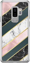 Samsung S9 Plus hoesje siliconen - Marmer strepen | Samsung Galaxy S9 Plus case | zwart | TPU backcover transparant