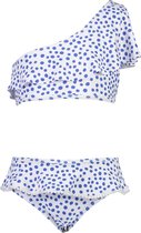 Snapper Rock - One-Shoulder Bikini voor meisjes - Cheetah Spot - Wit/Blauw - maat 164-170cm