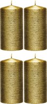4x Creme gouden cilinderkaars/stompkaars 7 x 13 cm 25 branduren - Geurloze creme goudkleurige kaarsen - Woondecoraties