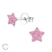 Joy|S - Zilveren ster oorbellen met Swarovski roze