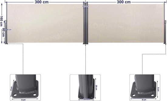MIRA Home Zonnescherm – Windscherm – Modern – Polyester – Beige – 6x600x240