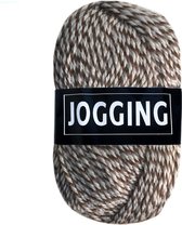Beijer BV Jogging dunne sokkenwol acryl en wol - wit met bruin (014) - pendikte 2,5 a 3mm - 1 bol van 50 gram en 165meter