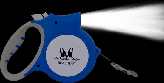Hondenriem, Hondenriem 5m LED, hondenlijn met zaklamp, licht, verlichting, led lamp, honden uitlaatlijn, 5 meter rollijn inclusief batterijen