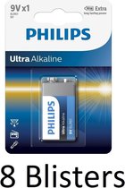 8 Stuks (8 Blisters a 1 st) Philips Ultra Alkaline 9v