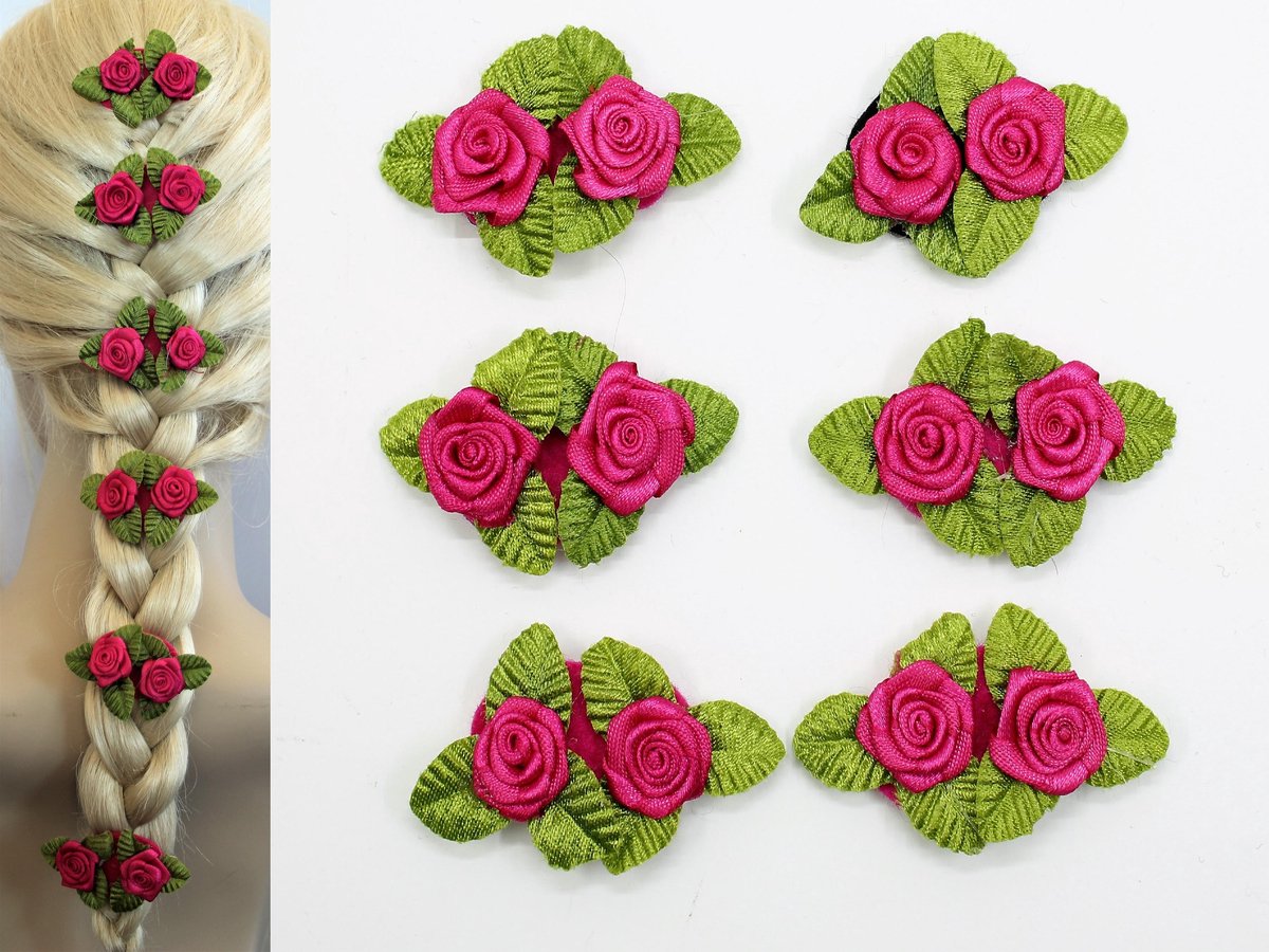 6 HAAR BLOEMEN CLICKS ROOSJES FUCHSIA ROOD