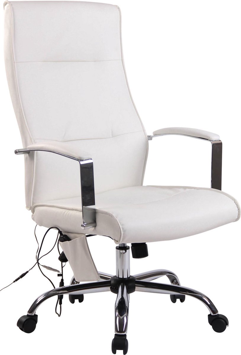 Luxe Comfort Bureaustoel Massagestoel Design Gewatteerd Kunstleer Wit 58x72x123 cm