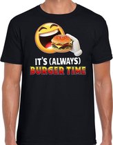 Funny emoticon t-shirt its always burger time zwart voor heren M