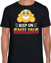 Funny emoticon t-shirt keep on smiling zwart voor heren M