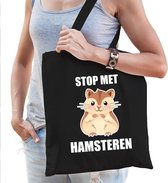 Stop met hamsteren katoenen tas zwart voor dames - hamsteraars kado /  tasje / shopper