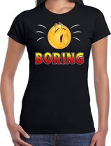 Funny emoticon t-shirt boring zwart dames XS