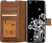 GALATA Echt leer bookcase wallet Samsung Galaxy S20 Ultra hoesje kaartsleuven - handarbeid door ambachtslieden - Cognac Bruin