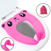 Kabor WC Bril Verkleiner Roze met Pandaprint  met roze Wasbare Zak- Toilettrainer kind- Opvouwbare Toilet Zitje - Peuter WC Bril - Uitgeklapt 36 x 18 cm