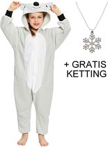 Onesie Koala huispak jumpsuit kostuum kinderen grijs- 116-122 (5-6 jaar) met ketting verkleedkleding jurk