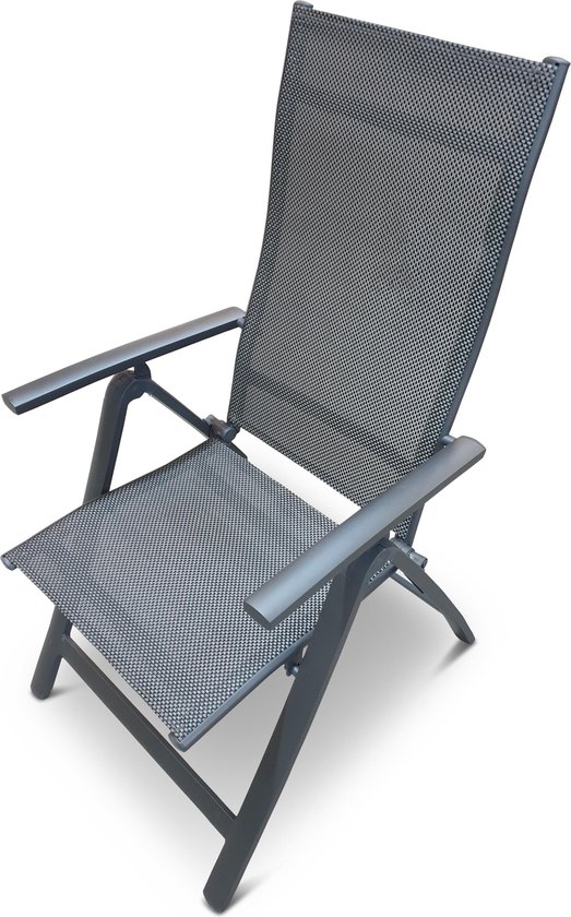 Aventum | 2 Stuks | Inklapbare Tuinstoel met Verstelbare Rug- en Armleuning | Aluminium Frame | Textileen Zitting/Rug | Grijs / Zwart — afbeelding 5