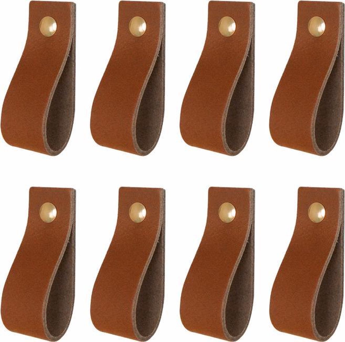 8x Leren handgrepen 'de lus' maat S - COGNAC (15,8 x 2,5 cm) - incl. 3 kleuren schroefjes (handgreepjes - leren grepen - greepjes - leren lusjes)