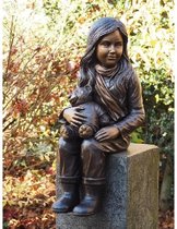 Tuinbeeld - bronzen beeld - Meisje met teddy - 71 cm hoog