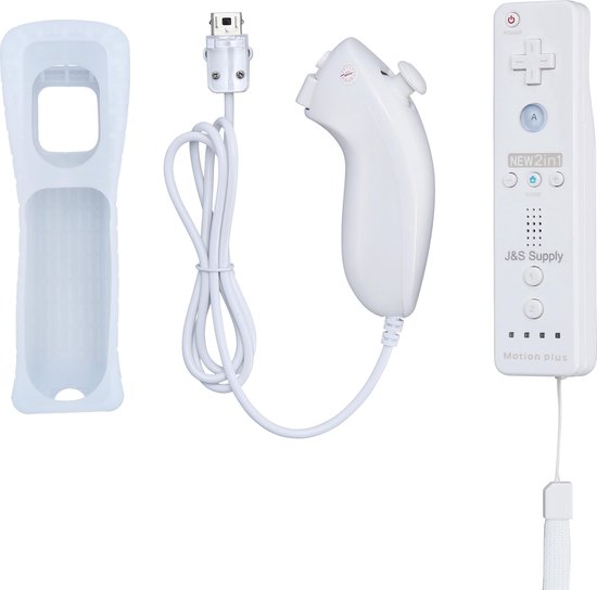 J&S Supply Motion Plus Controller + Nunchuk Controller - Geschikt Voor Nintendo Wii + Wii U - Wit