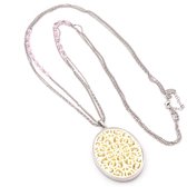 Sweet7 Lange metalen 3-laags ketting met ovalen medaillon hanger ivoorkleur