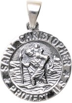 Zilveren Heilige Christoffel met tekst rond kettinghanger
