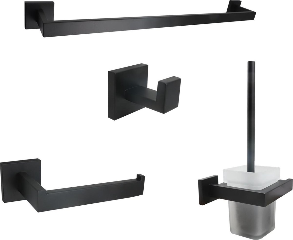 Vips Toilet Accessoires Set 4 delig, Zwart, Borstel Set