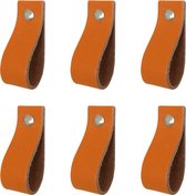 6x Leren handgrepen 'de lus' maat S - ORANJE  (15,8 x 2,5 cm) - incl. 3 kleuren schroefjes (handgreepjes - leren grepen - greepjes - leren lusjes)