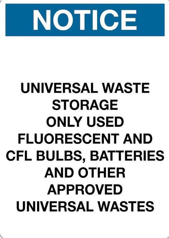 Sticker 'Notice Universal waste storage' 210 x 148 mm (A5) bol
