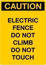 Sticker 'Caution: Electric fence do not climb and touch', 297 x 210 mm (A4)