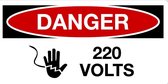 Sticker 'Danger: 220 Volts' 150 x 75 mm