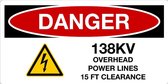 Sticker 'Danger: 138 KV, overhead power lines' 200 x 100 mm
