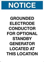 Sticker 'Notice: Grounded electrode conductor for standby generator at this location', 210 x 148 mm (A5)