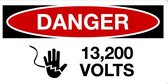 Sticker 'Danger: 13.200 Volts' 300 x 150 mm