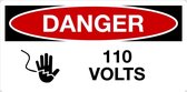 Sticker 'Danger: 110 Volts' 300 x 150 mm