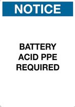 Sticker 'Notice: Battery acid, PPE required' 297 x 210 mm (A4)