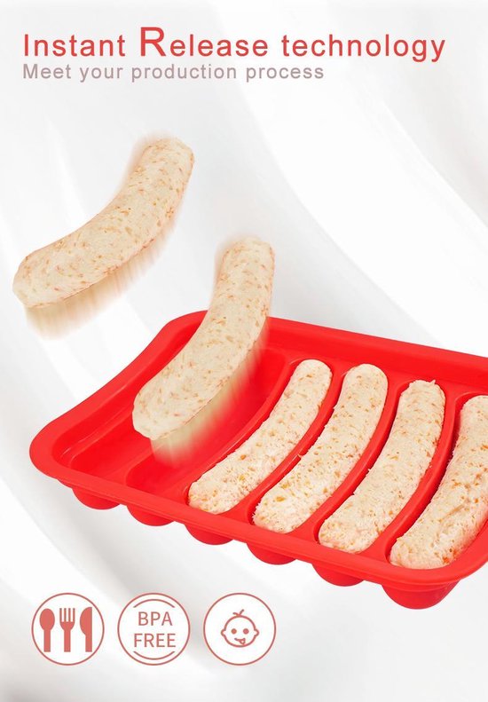 Hotdogmaker 13,6 * 3,5 * 17,6 cm– bakvorm hotdog – hotdogbakje – bakvormen – silicone – voor zes hotdogs - rood - Merkloos