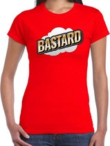 Bastard fun tekst t-shirt voor dames rood in 3D effect XS