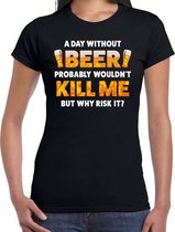 Oktoberfest A day Without Beer drank fun t-shirt zwart voor dames - bier drink shirt kleding L