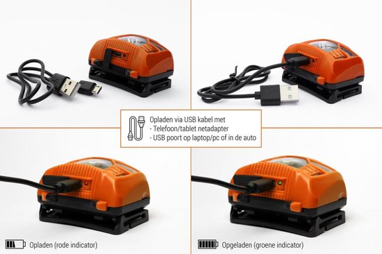 Hoofdlamp LED Oplaadbaar Oranje - Leeslampje voor Boek - Hardloop verlichting - Kluslamp - 160 Echte Lumen - King Mungo KMHL019