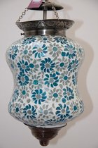 Glas mozaiek hanglamp in turkoois met wit
